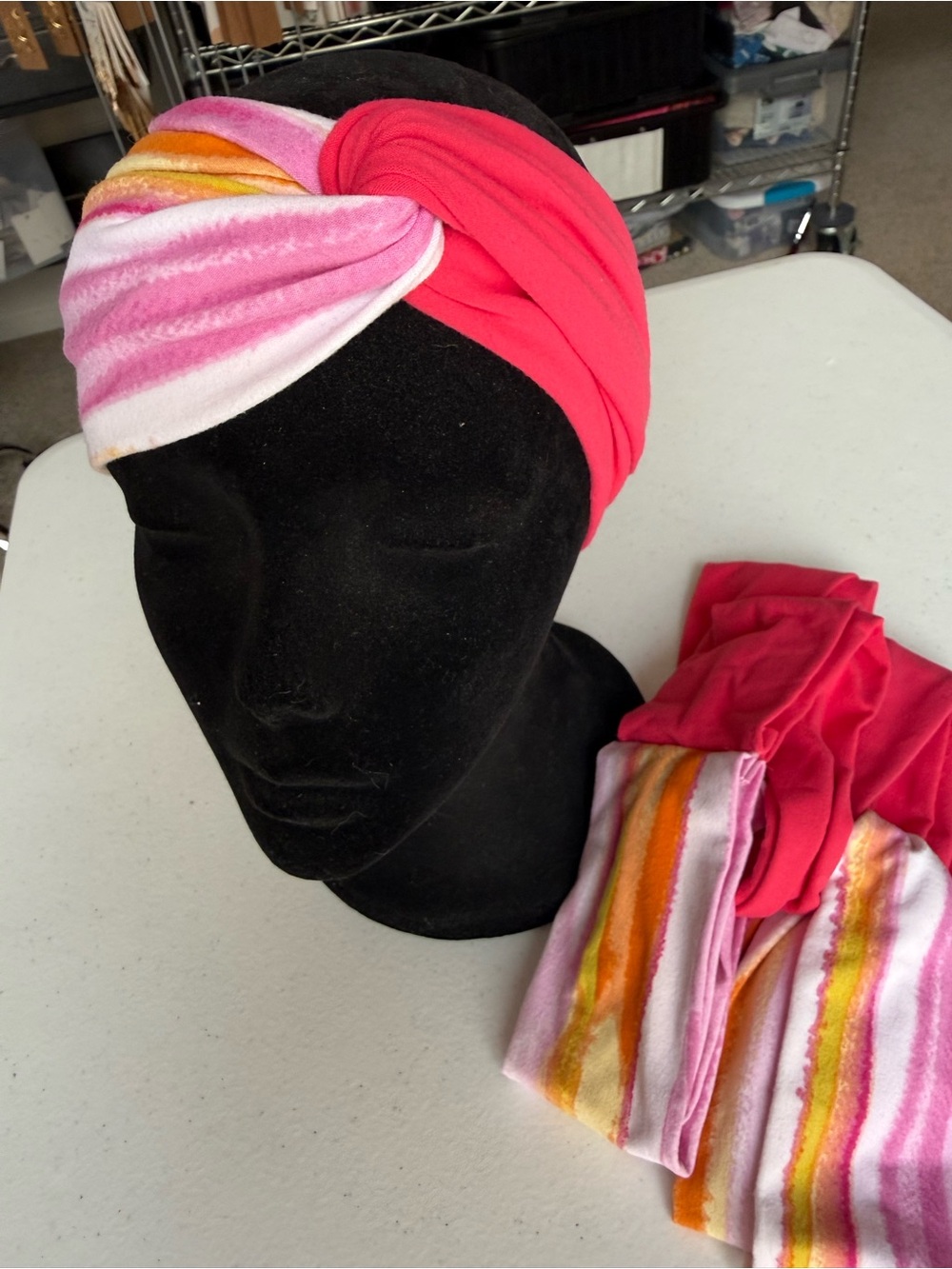 Handmade Pink Striped Knotted Turban Headband - Women Accessories